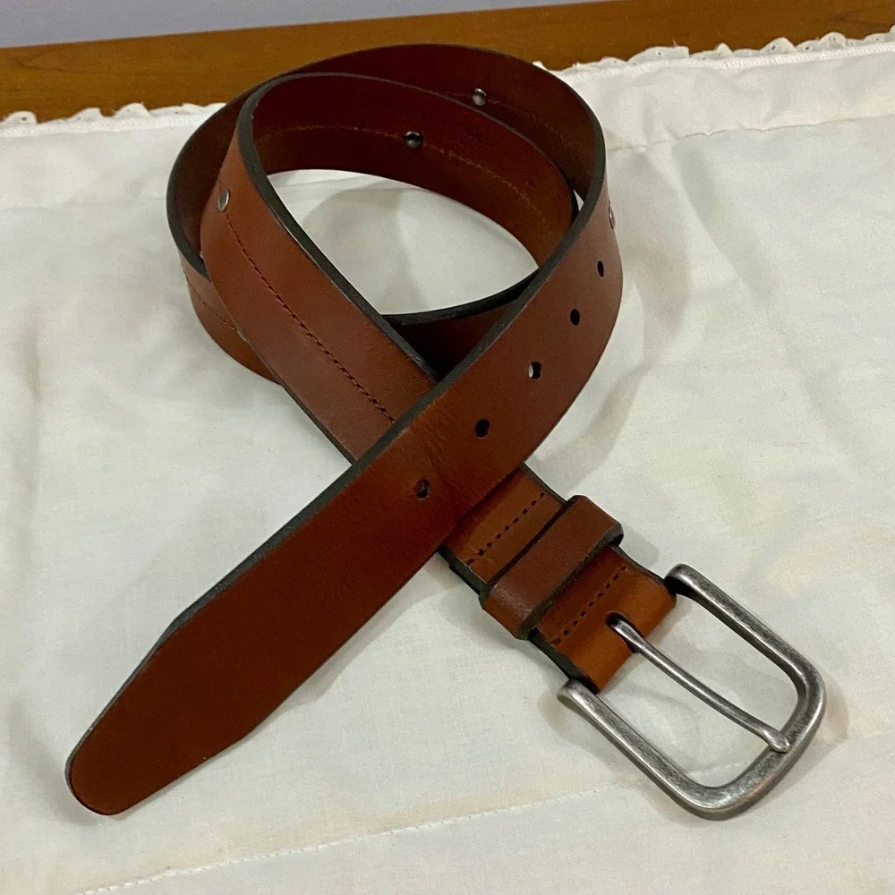 Allen Edmonds 13457 Studded Belt Men 36 Brown Leather Vintage Casual USA Made